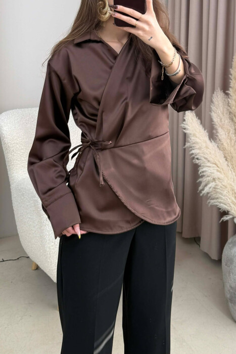 KËMISHË NJË NGJYRËSHE ME LIDHËSE PËR FEMRA NË NGJYRË KAFE - 4