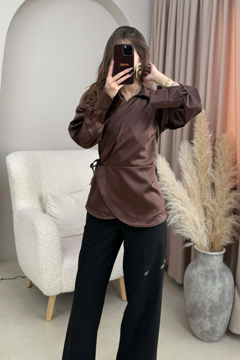 KËMISHË NJË NGJYRËSHE ME LIDHËSE PËR FEMRA NË NGJYRË KAFE - 2