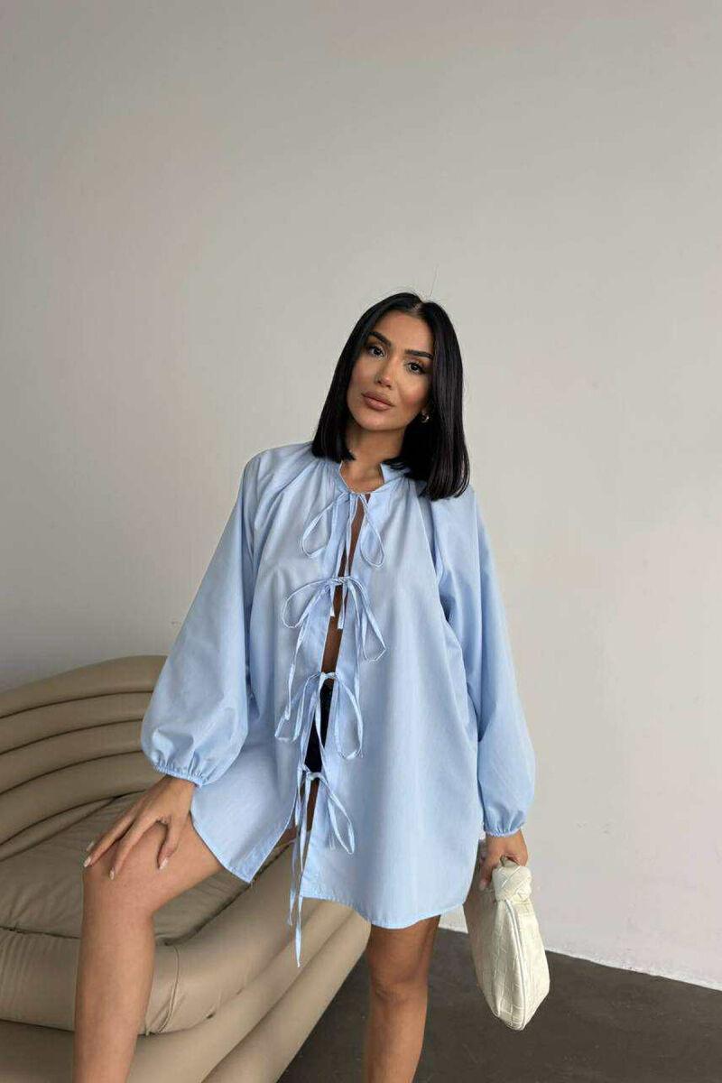 KËMISHË NJË NGJYRËSHE ME LIDHËSE PËR FEMRA NË NGJYRËN BLU TË ZBARDHUR - 3