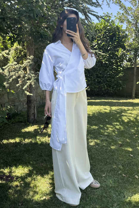 KËMISHE NJË NGJYRËSHE ME LIDHSE PËR FEMRA NË NGJYRËN E BARDHË - 2