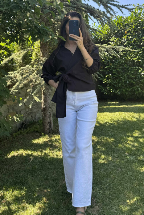 KËMISHE NJË NGJYRËSHE ME LIDHSE PËR FEMRA NË NGJYRËN E ZEZË - 2