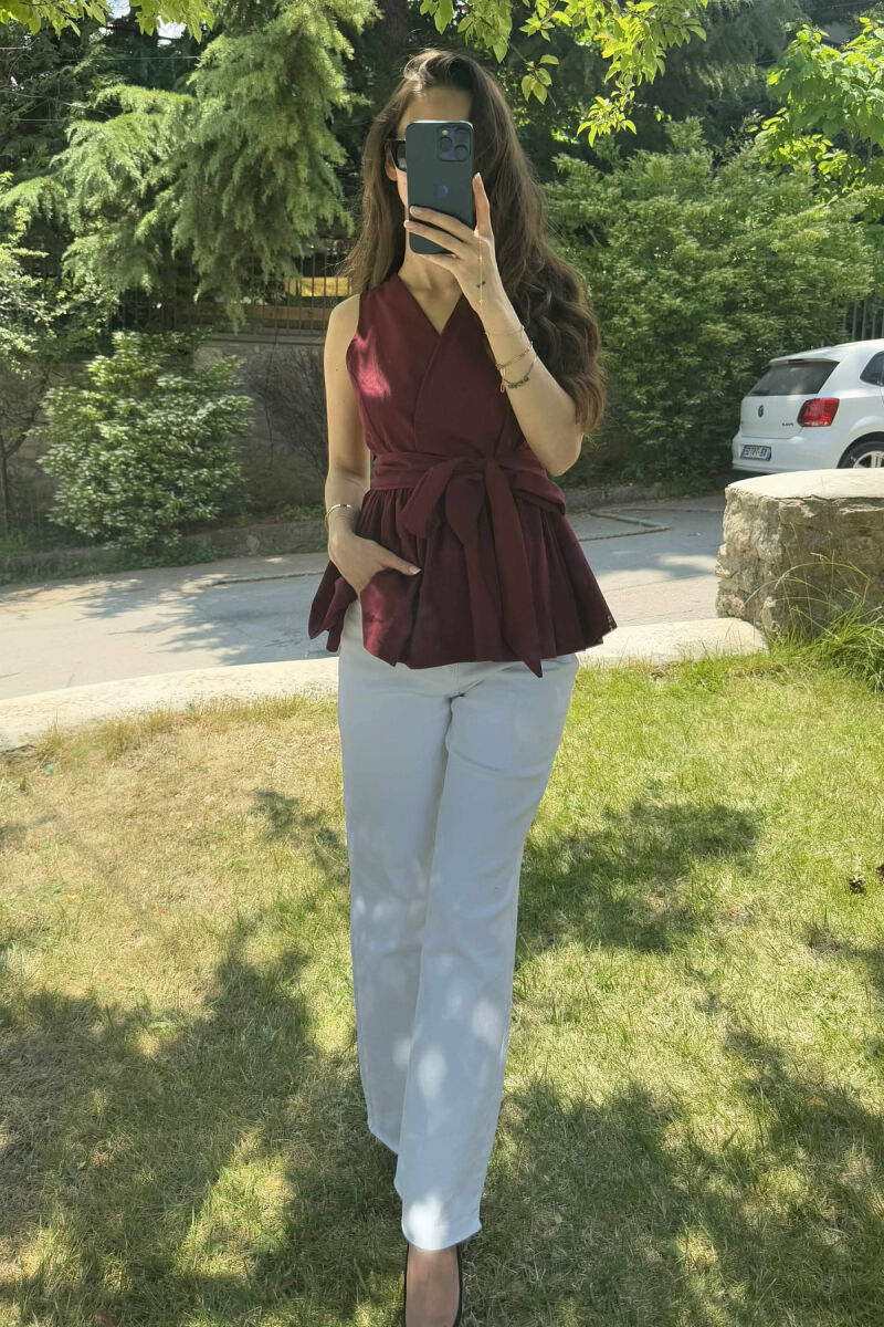KËMISHE NJË NGJYRËSHE ME DETAJIN E LIDHSES PËR FEMRA NË NGJYRËN VISHNJË - 5