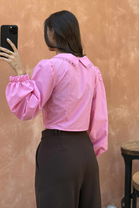 KËMISHË NJË NGJYRËSHE ME MËNGË TË GJATA DHE JAKË V PËR FEMRA NË NGJYRË ROZË - 5