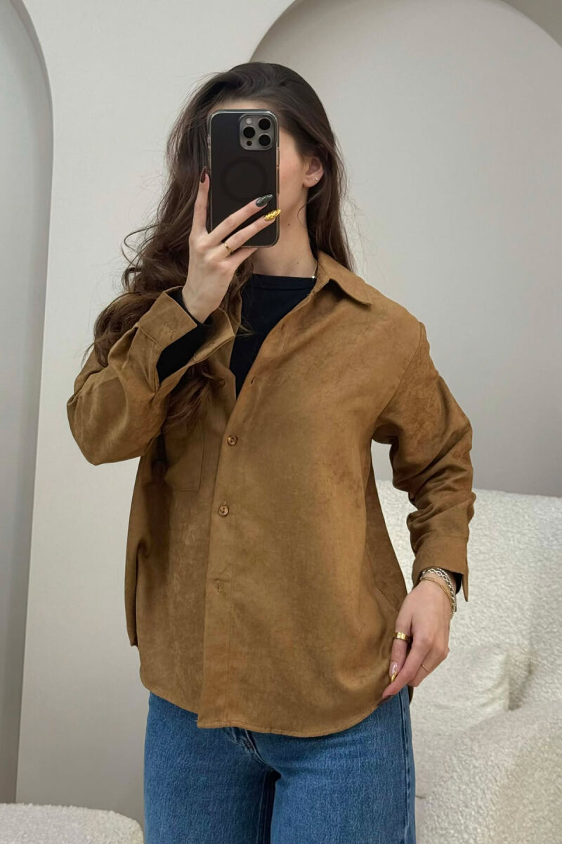 KËMISHË NJË NGJYRËSHE ME NJË XHEP PËE FEMRA NË NGJYRË KAFE - 3