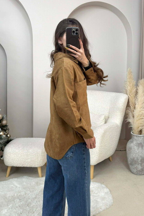 KËMISHË NJË NGJYRËSHE ME NJË XHEP PËE FEMRA NË NGJYRË KAFE - 2