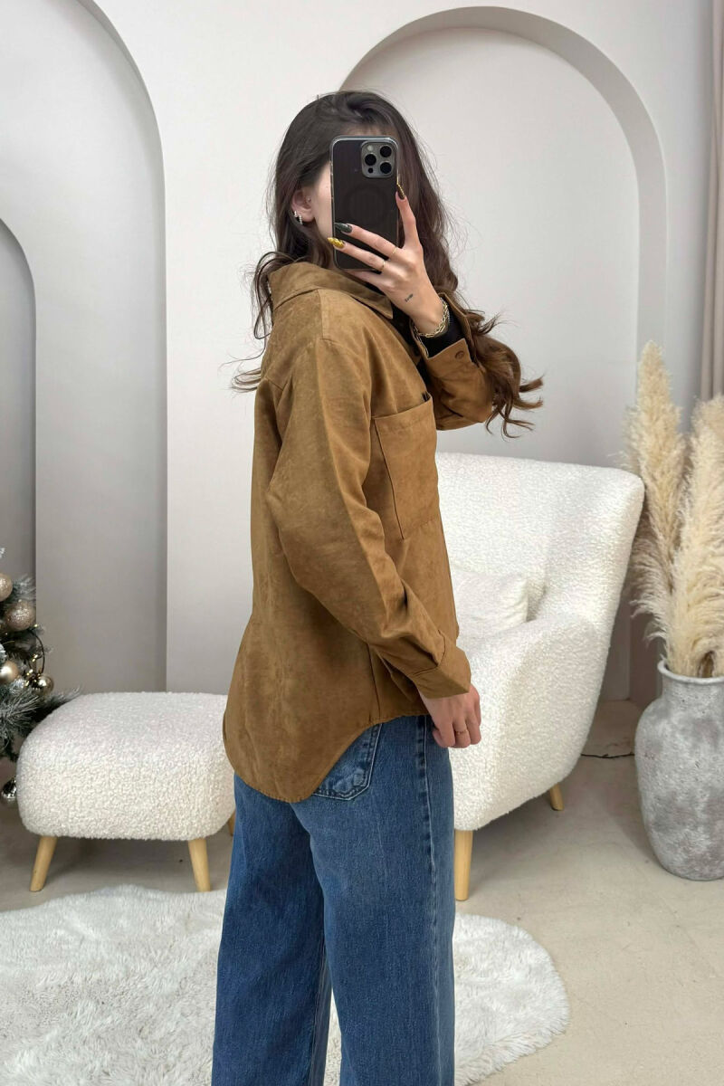 KËMISHË NJË NGJYRËSHE ME NJË XHEP PËE FEMRA NË NGJYRË KAFE - 2