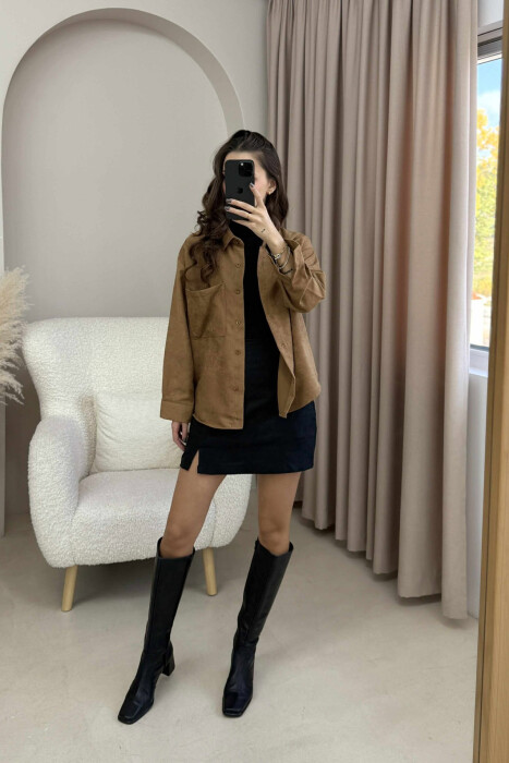 KËMISHË NJË NGJYRËSHE ME NJË XHEP PËE FEMRA NË NGJYRË KAFE - 2