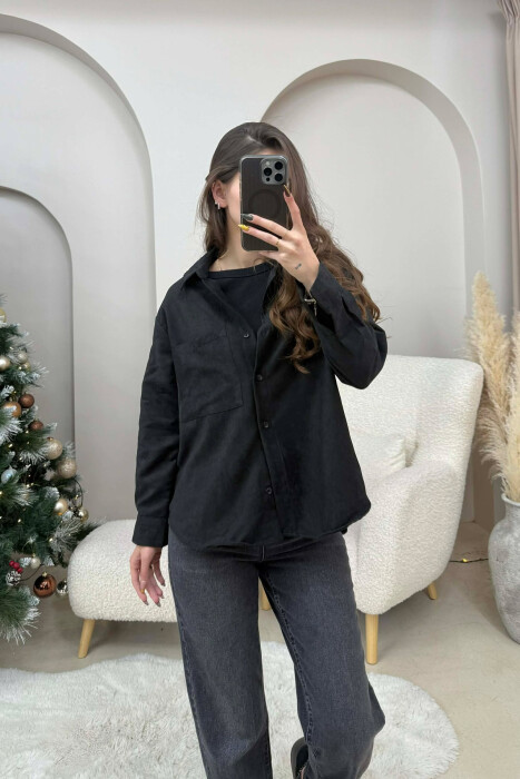 KËMISHË NJË NGJYRËSHE ME NJË XHEP PËE FEMRA NË NGJYRË TË ZEZË - 2