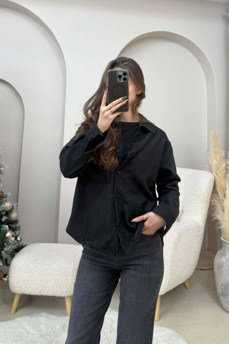 KËMISHË NJË NGJYRËSHE ME NJË XHEP PËE FEMRA NË NGJYRË TË ZEZË - 3