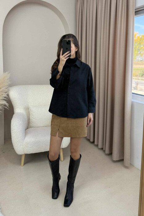 KËMISHË NJË NGJYRËSHE ME NJË XHEP PËE FEMRA NË NGJYRË TË ZEZË - 4