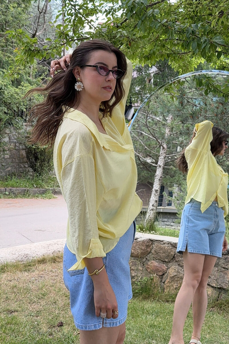 KËMISHË NJË NGJYRËSHE E THJESHTË PËR FEMRA NË NGJYRËN E VERDHË - 4