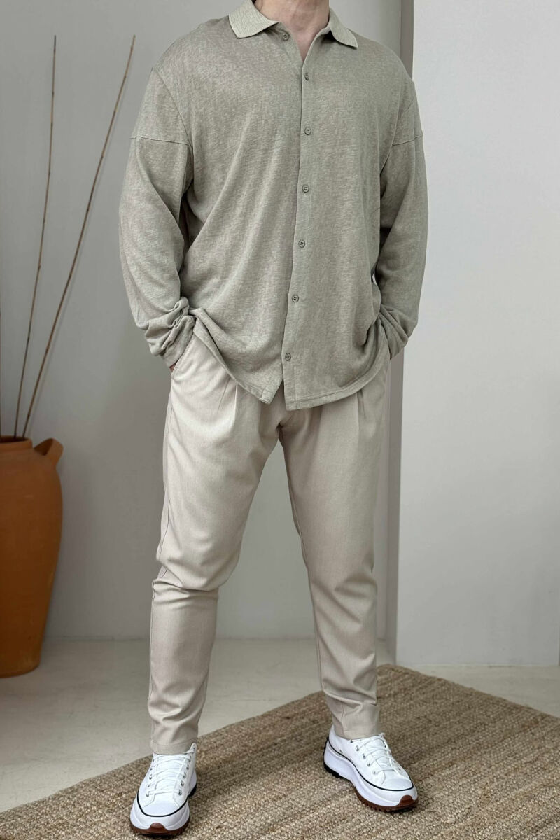 KËMISHË NJË NGJYRËSHE E THJESHTË PËR MESHKUJ NË NGJYRËN BEZHË - 1