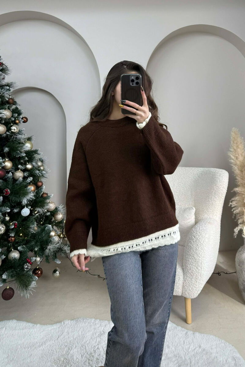 KNIT DETAIL SIMPLE WOMEN SWEATER BROWN/KAFE - 2