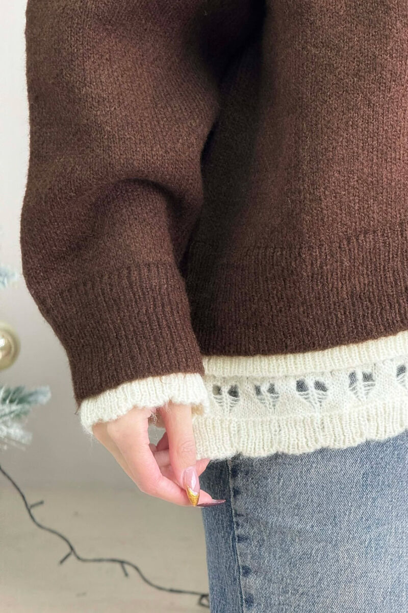 KNIT DETAIL SIMPLE WOMEN SWEATER BROWN/KAFE - 3