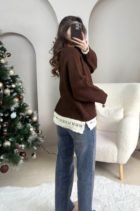 KNIT DETAIL SIMPLE WOMEN SWEATER BROWN/KAFE - 4