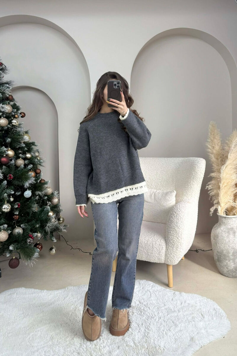 KNIT DETAIL SIMPLE WOMEN SWEATER GREY/GRI - 1