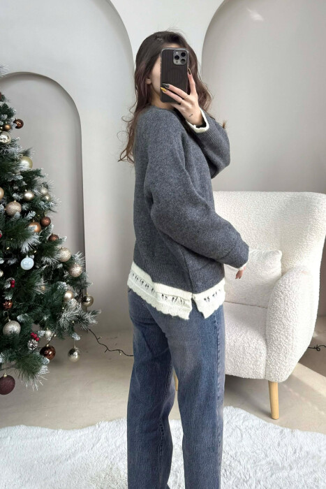 KNIT DETAIL SIMPLE WOMEN SWEATER GREY/GRI - 2