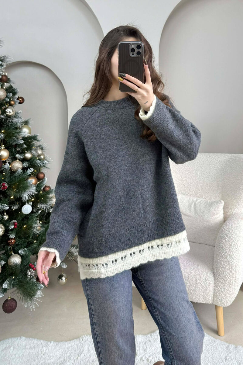 KNIT DETAIL SIMPLE WOMEN SWEATER GREY/GRI - 3