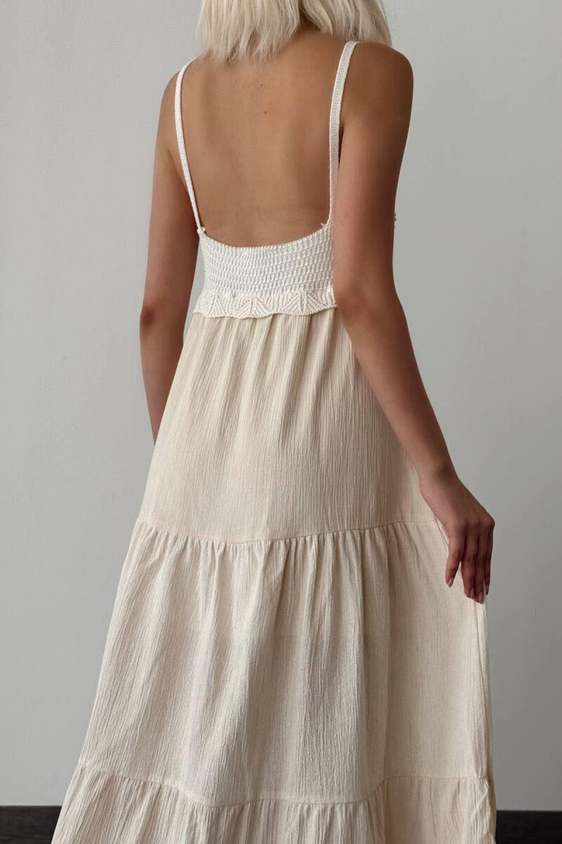 KNIT DETAIL WOMEN LONG DRESS CREAM/KREM - 2