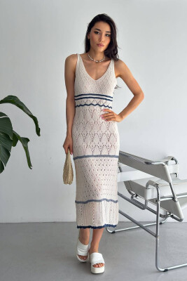 KNIT LINES WOMAN DRESS CREAM/KREM 