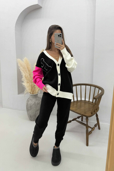 B LETTER CARDIGAN+TROUSERS KNIT WOMEN SET BLACK/ E ZEZE - 1