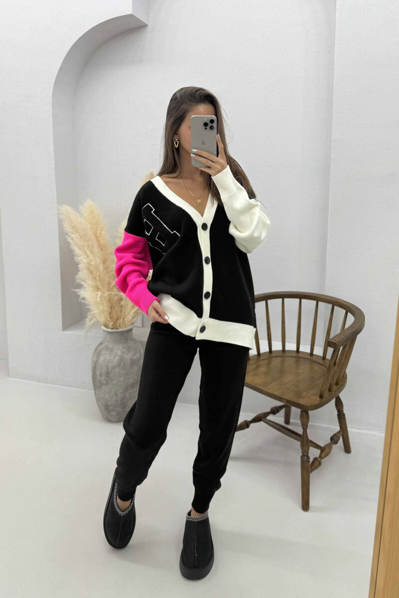 B LETTER CARDIGAN+TROUSERS KNIT WOMEN SET BLACK/ E ZEZE - 1