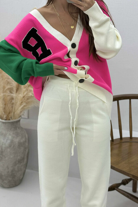 B LETTER CARDIGAN+TROUSERS KNIT WOMEN SET FUCHSIA/CIKLAMI - 5