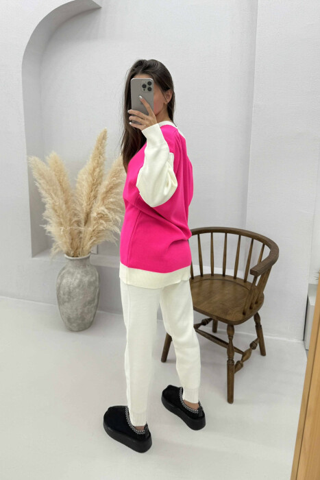 B LETTER CARDIGAN+TROUSERS KNIT WOMEN SET FUCHSIA/CIKLAMI - 4