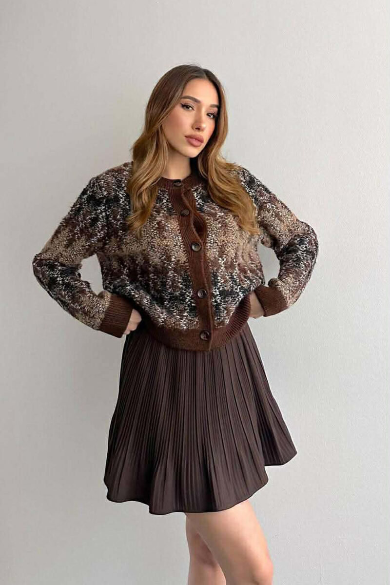 KNITTED BUTTONED SIMPLE WOMEN CARDIGAN BROWN/KAFE - 1