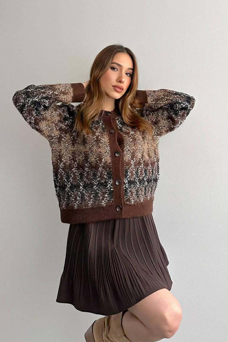 KNITTED BUTTONED SIMPLE WOMEN CARDIGAN BROWN/KAFE - 3