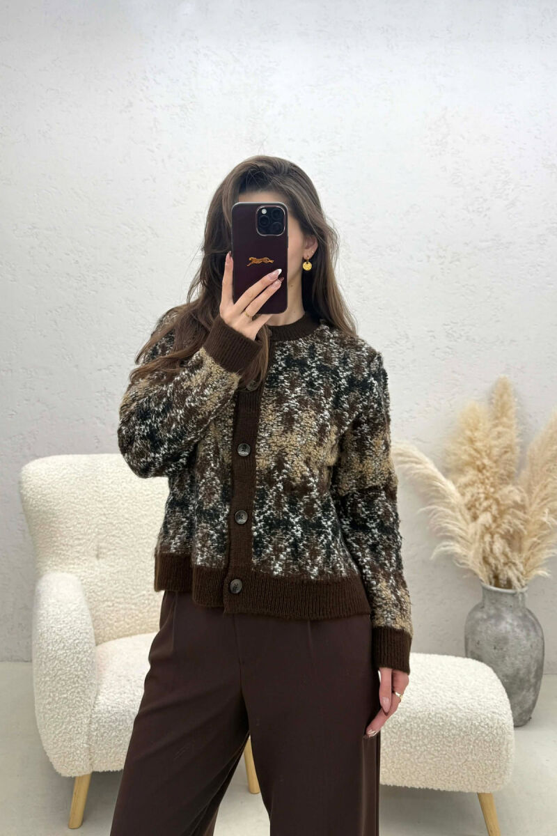 KNITTED BUTTONED SIMPLE WOMEN CARDIGAN BROWN/KAFE - 1