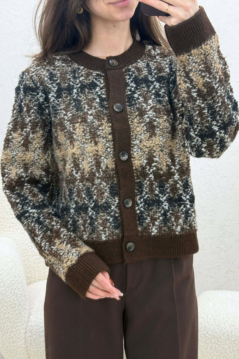 KNITTED BUTTONED SIMPLE WOMEN CARDIGAN BROWN/KAFE - 2