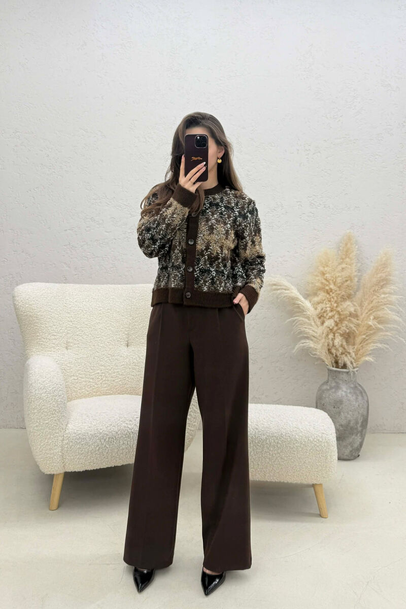 KNITTED BUTTONED SIMPLE WOMEN CARDIGAN BROWN/KAFE - 3