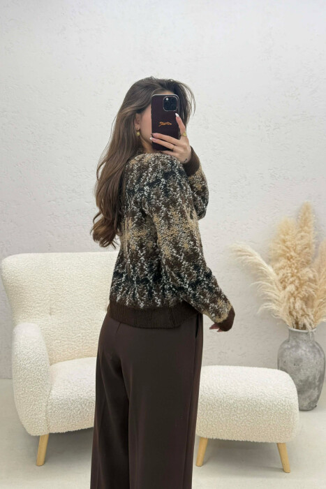 KNITTED BUTTONED SIMPLE WOMEN CARDIGAN BROWN/KAFE - 4
