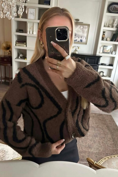 KNITTED BUTTONED WOMEN CARDIGAN BROWN/KAFE - 2