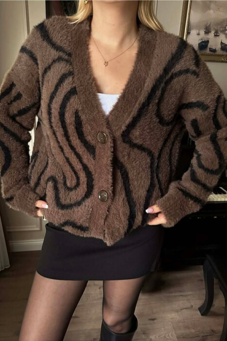 KNITTED BUTTONED WOMEN CARDIGAN BROWN/KAFE - 4