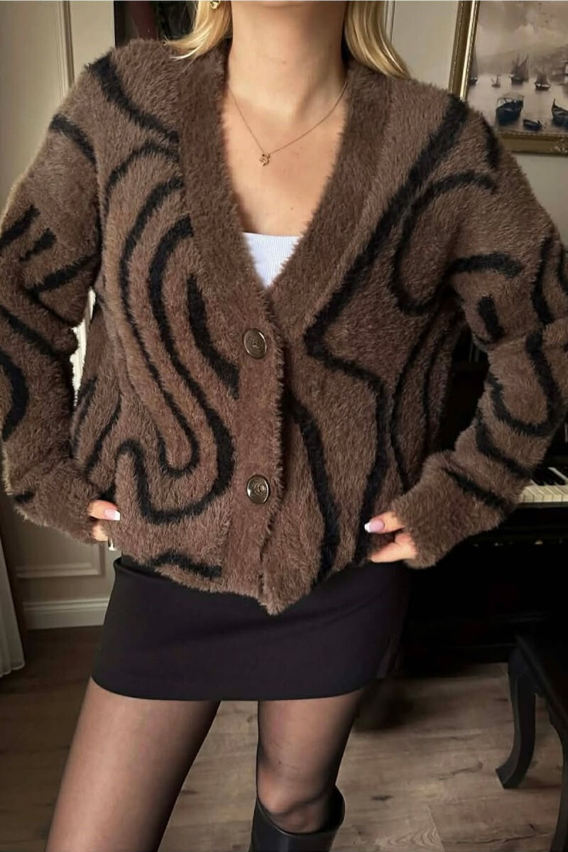 KNITTED BUTTONED WOMEN CARDIGAN BROWN/KAFE - 4