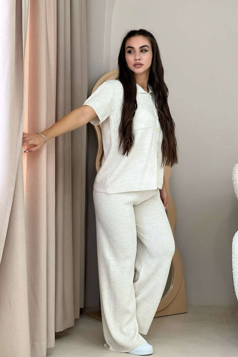 KNITTED BUTTONS WOMAN TWO PIECE SETS CREAM/KREM - 1
