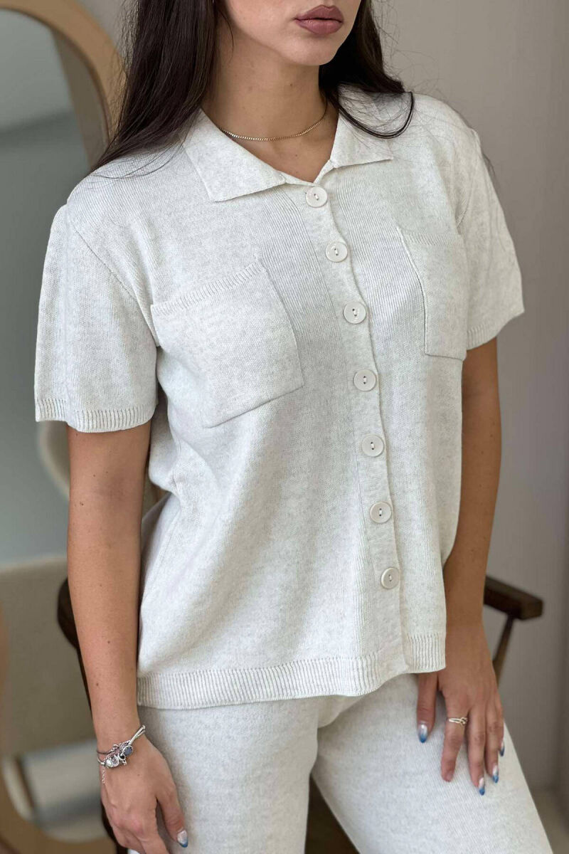 KNITTED BUTTONS WOMAN TWO PIECE SETS CREAM/KREM - 2