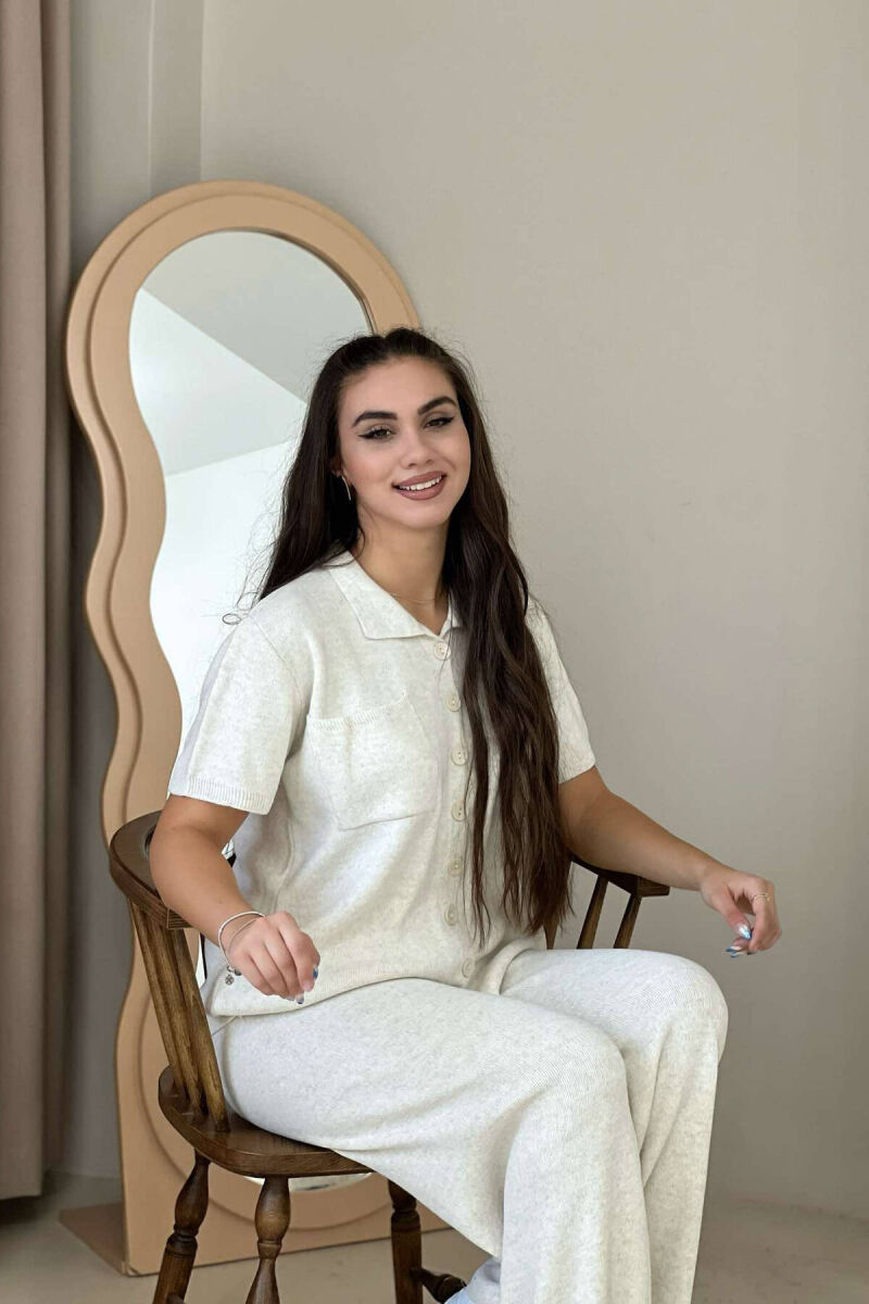 KNITTED BUTTONS WOMAN TWO PIECE SETS CREAM/KREM - 3
