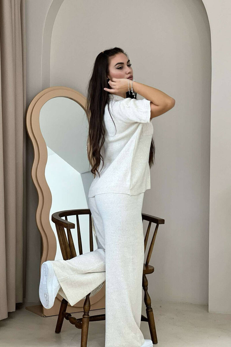 KNITTED BUTTONS WOMAN TWO PIECE SETS CREAM/KREM - 4