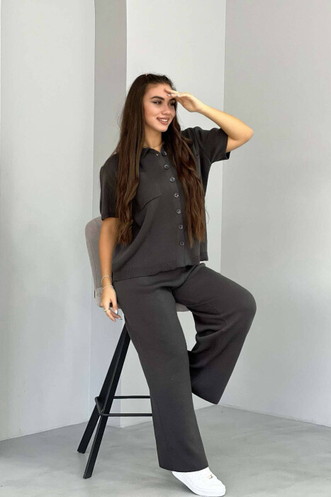 KNITTED BUTTONS WOMAN TWO PIECE SETS GREY/GRI 