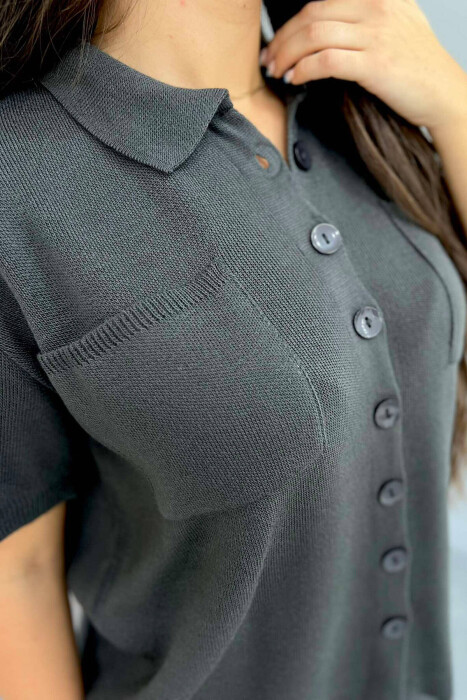 KNITTED BUTTONS WOMAN TWO PIECE SETS GREY/GRI - 2