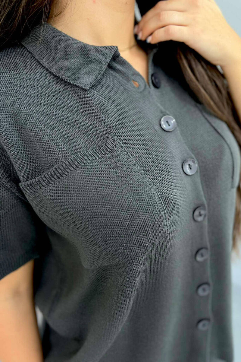 KNITTED BUTTONS WOMAN TWO PIECE SETS GREY/GRI - 2