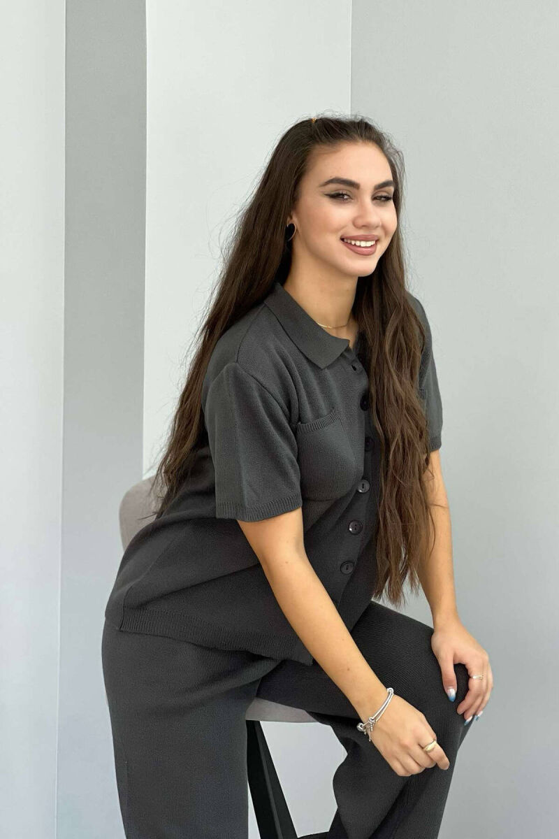 KNITTED BUTTONS WOMAN TWO PIECE SETS GREY/GRI - 3