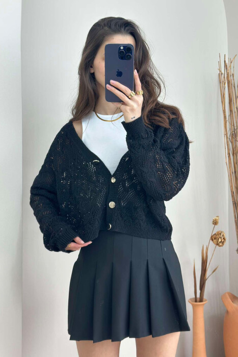 KNITTED BUTTONS WOMEN CARDIGAN BLACK/ E ZEZE - 2