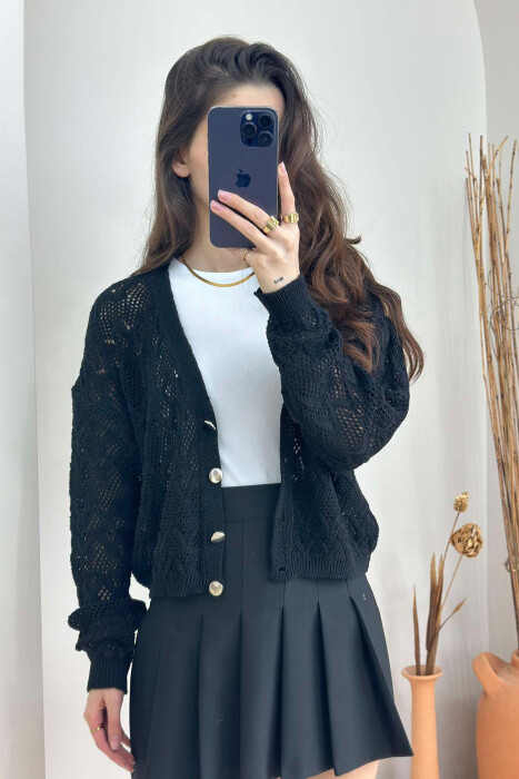KNITTED BUTTONS WOMEN CARDIGAN BLACK/ E ZEZE - 6