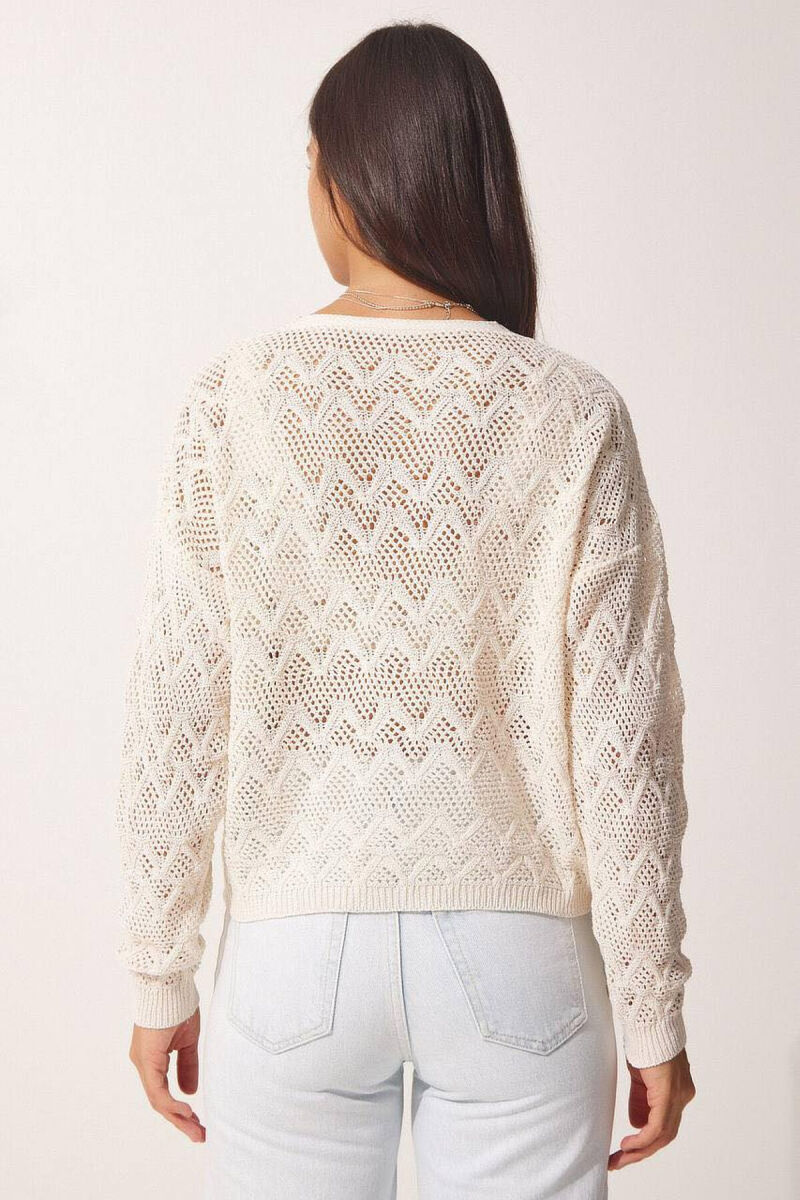 KNITTED BUTTONS WOMEN CARDIGAN WHITE-E BARDHE - 2