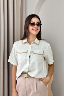 KNITTED DETAILS ONE COLOR WOMEN SHIRT BEIGE/BEZHE 