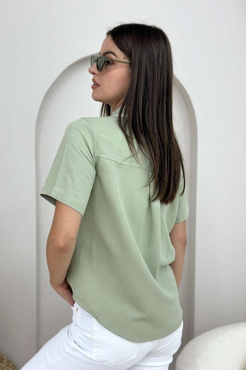 KNITTED DETAILS ONE COLOR WOMEN SHIRT MINT/MENTE - 3